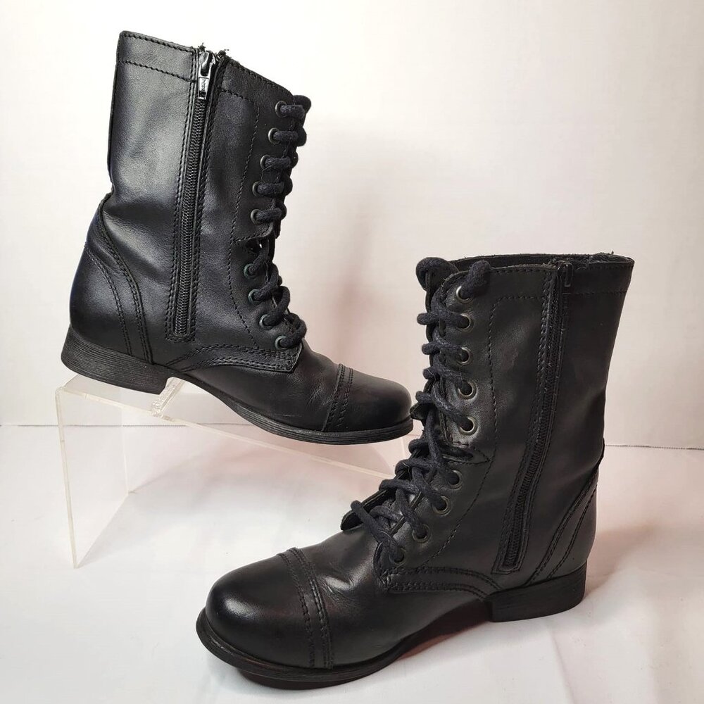 STEVE MADDEN Women Troopa Combat Boots Black Size 6 M Leather Zip Lace-Up